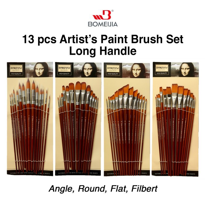 

BOMEIJIA Artist 13 pcs Long Handle Brush Round - Filbert - Flat - Angle