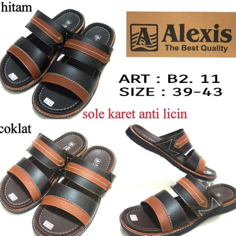 SANDAL SELOP PRIA ALEXIS B2.11 SOL KARET ANTI LICIN WARNA HITAM DAN COKLAT HARGA TERMURAH