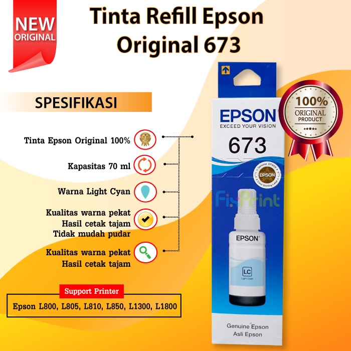 Tinta Epson Original 673 t6735 Light Cyan 70ml Printer L800 L805 L1800