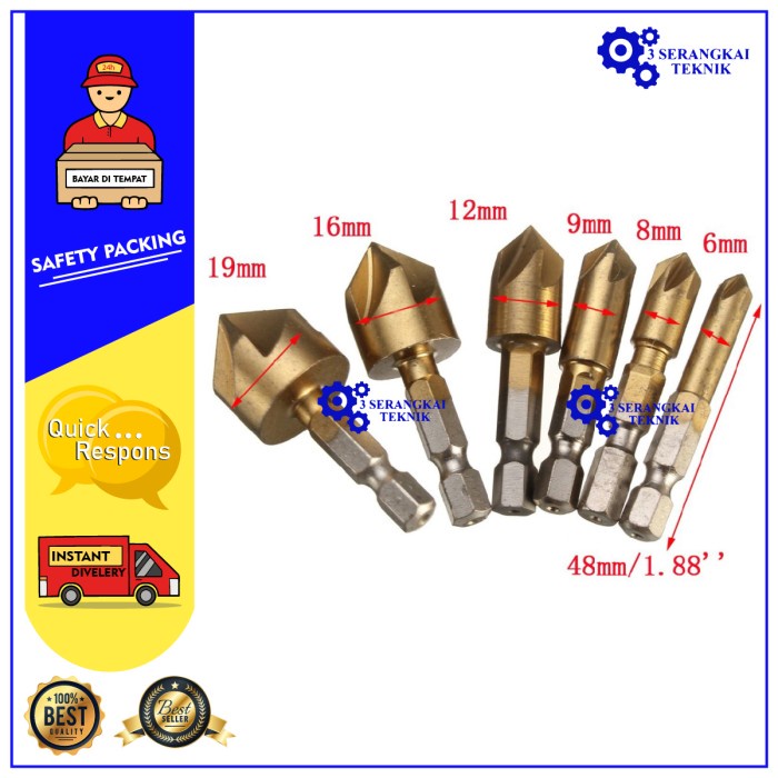 Mata Bor Drill Bit Countersink HSS 6-19mm 6 PCS - BT3 Golden