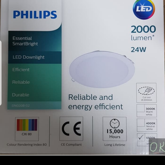 LAMPU DOWNLIGHT PANEL LED PHILIPS 24W DN020B 8"