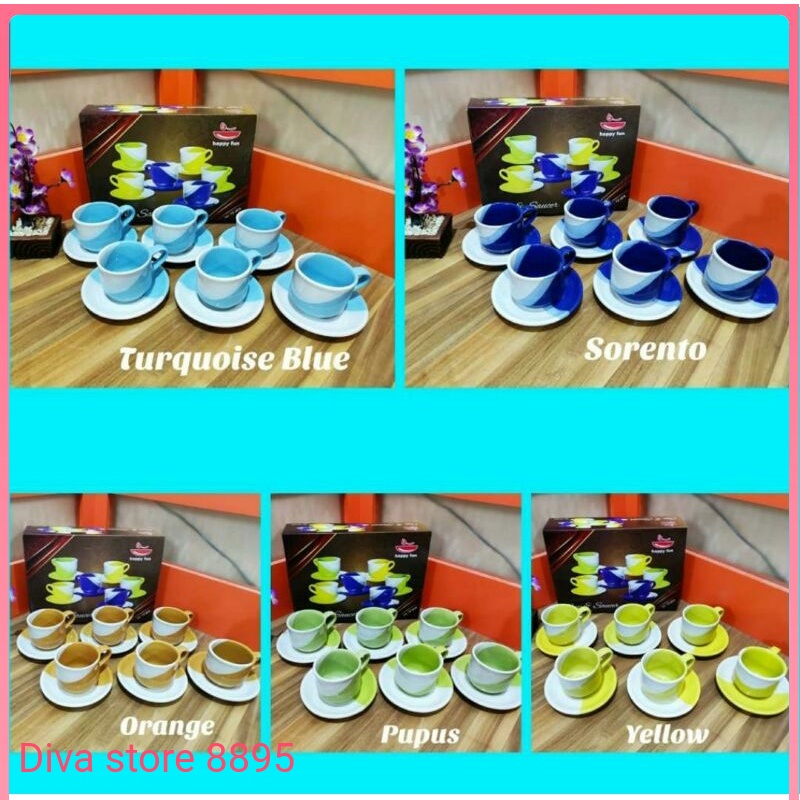 CANGKIR KOPI CUP &  SAUCER HAPPY FUN CANGKIR DAN LEPEK KERAMIK CL