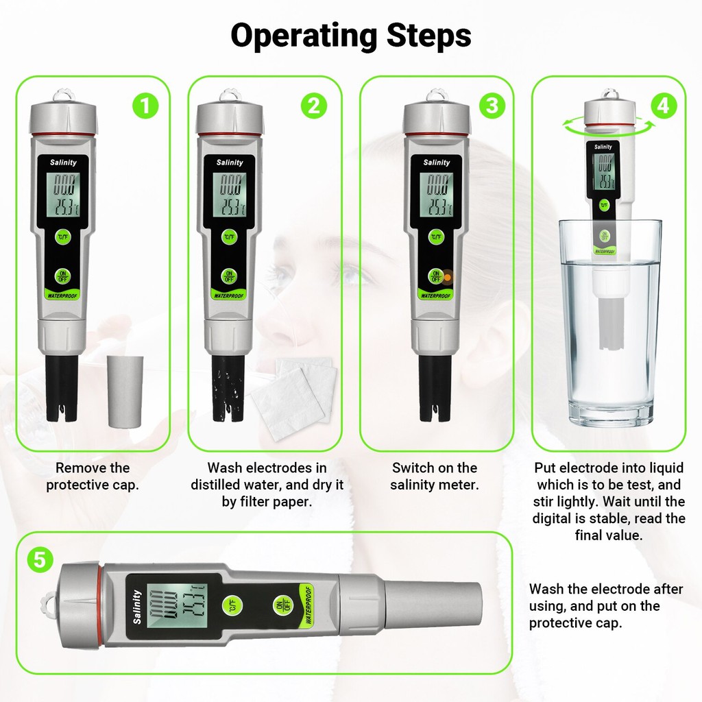 Salinometer Salinity Meter Test Pen 2in1 Salinity and Temperature 0~199.9ppt Digital