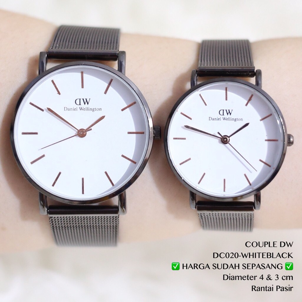 Jam tangan COUPLE rantai pria wanita tali pasir grosir ecer premium import FREE BATERAI DC020