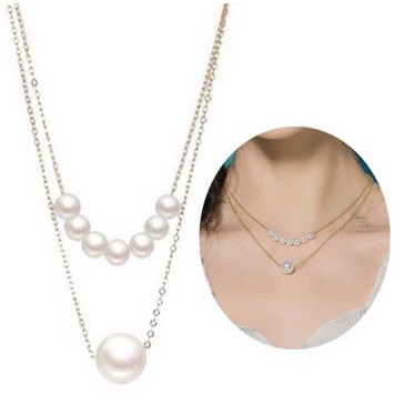 Evelyn Pearl Korean Necklace Kalung Korea Mutiara Double Layer Dua Lapis Multilayer