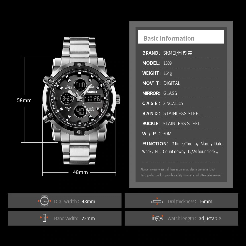 SKMEI 1389 Jam Tangan Pria Digital Analog Stainless Steel WK-SBY