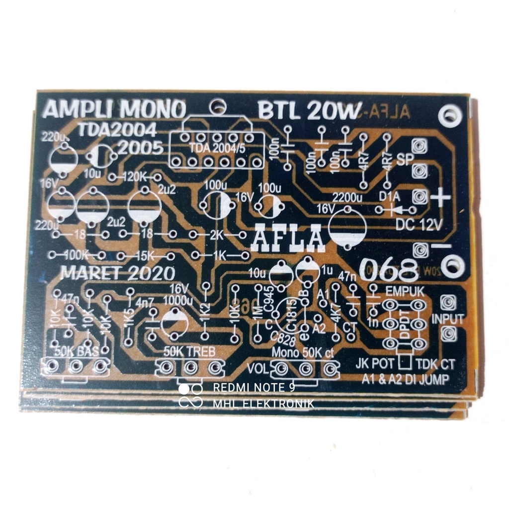 PCB Power Amplifier Mono 20Watt IC TDA2004 2005 Power Mobil BTL Plus Tone Control AFLA 068