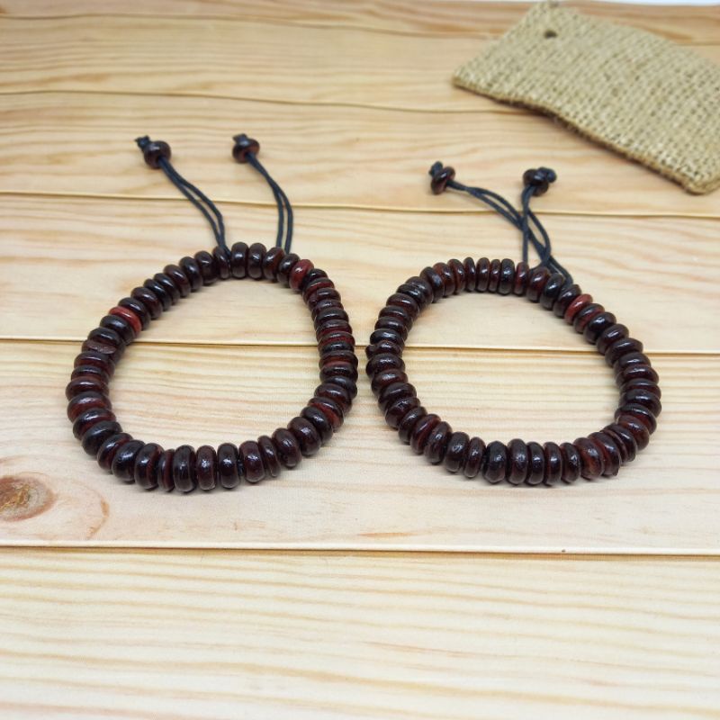 Gelang Pria Kokka Kokkah Kaukah Kayu Model Pipih Warna Coklat