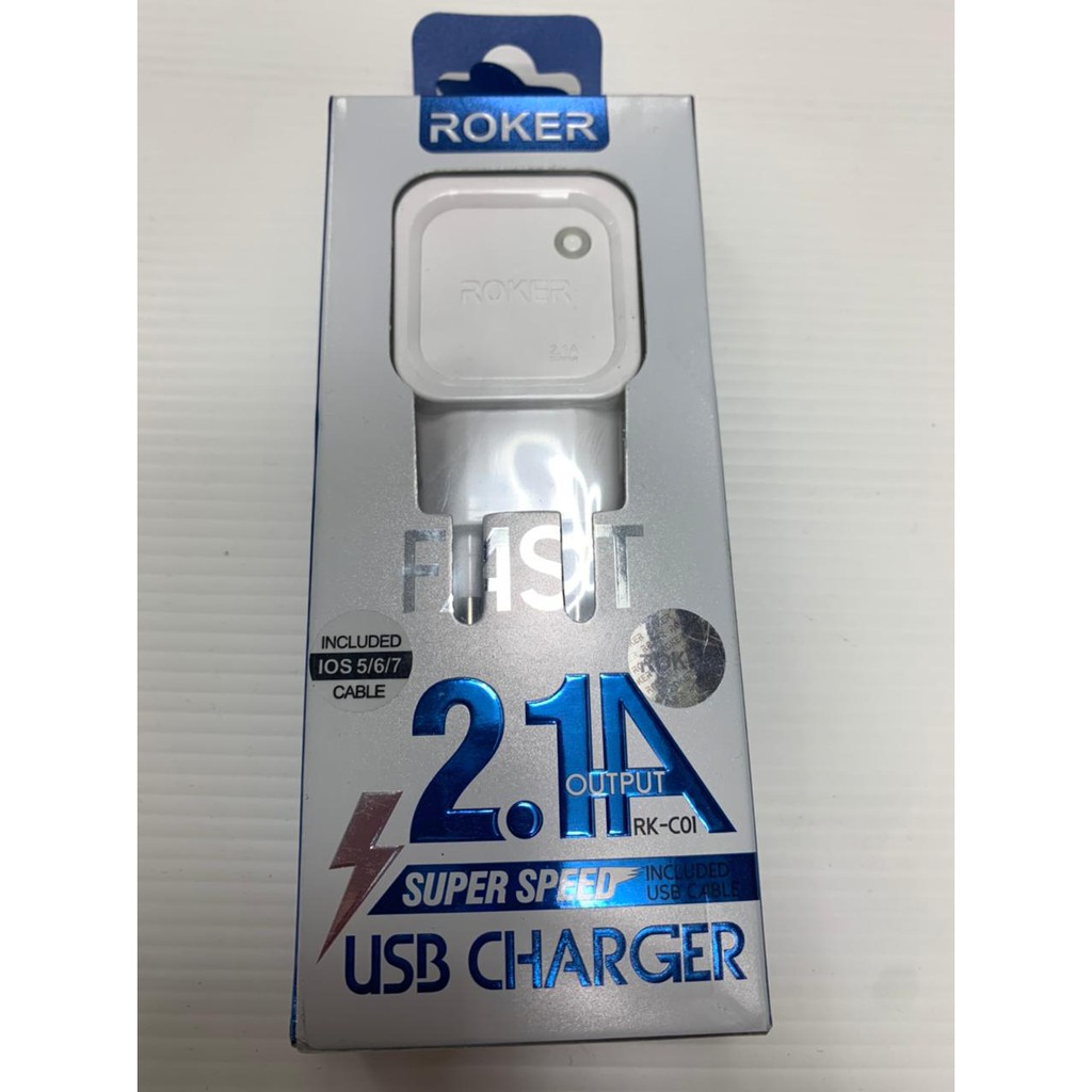 Charger ROKER 2.1A RK-C01 with kabel lightning / charger ROKER 2.1A for iphone / TYPE-C &amp; MICRO-USB