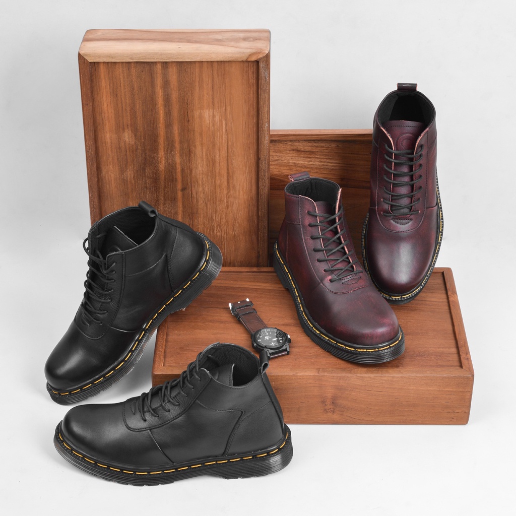 SVEND 0.2 MAROON ORIGINAL x GREATA Sepatu Kulit Sapi Asli Pria Boots Tali Casual Semi Formal Klasik Vintage Jalan Kuliah Kerja Touring Riding Motor Boot Tinggi Model Docmart Genuine Leather Classic High Footwear Big Size Ukuran Jumbo 44 Keren Branded 2 02