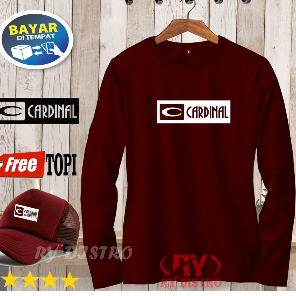OJ PROMO BUNUS TOPI ... Kaos Lengan Panjang Cardinal Blok Motif Putih +Topi / Kaos Pria / Kaos Polo