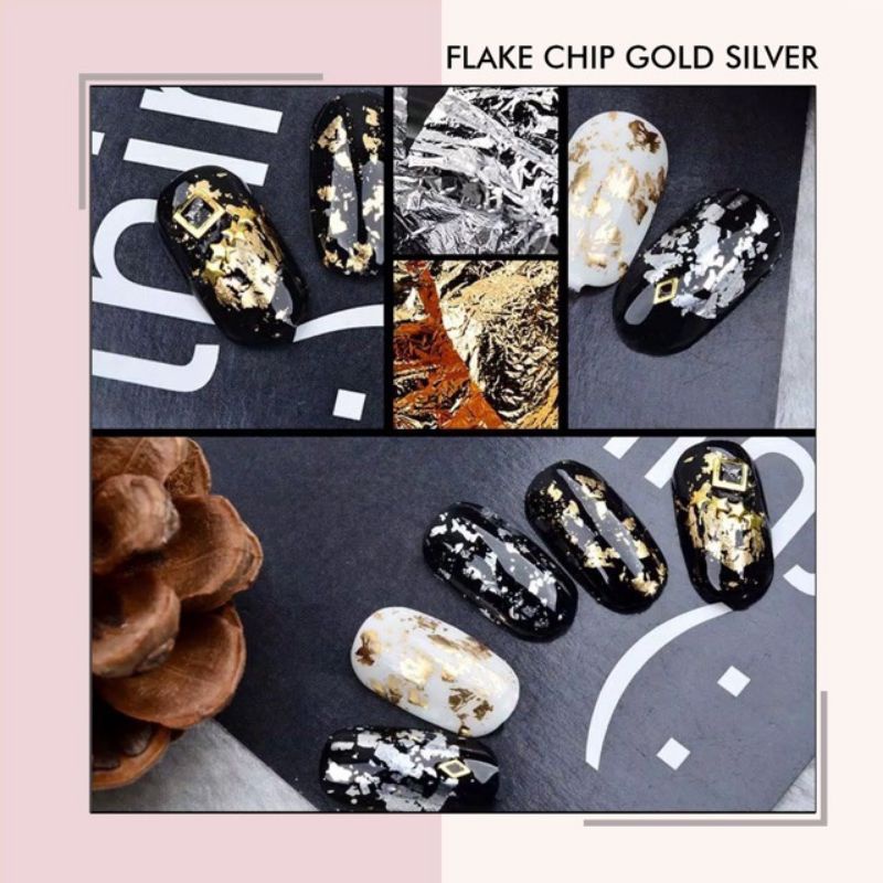 2pcs jar flake chip foil aluminium gold silver hiasan kuku