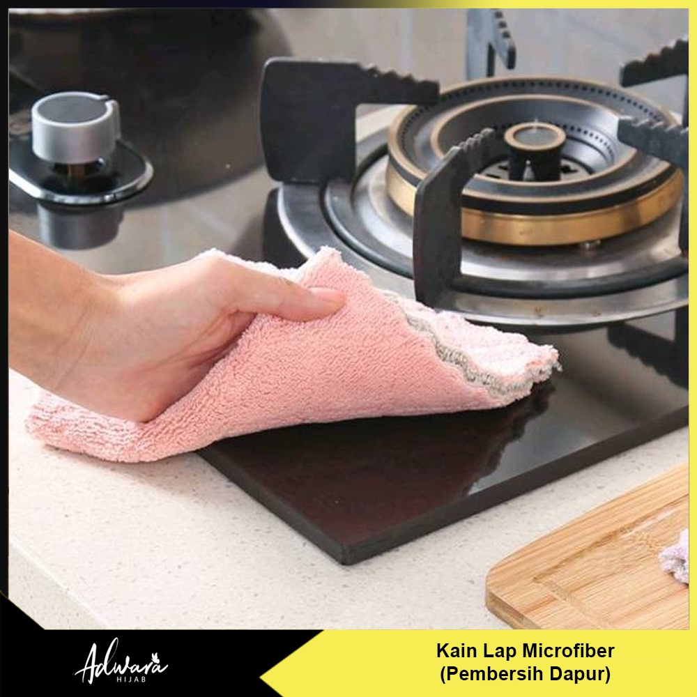 Kain Lap Dapur Microfiber Anti Minyak / Lap Pembersih Piring Gelas Mangkuk Serbaguna