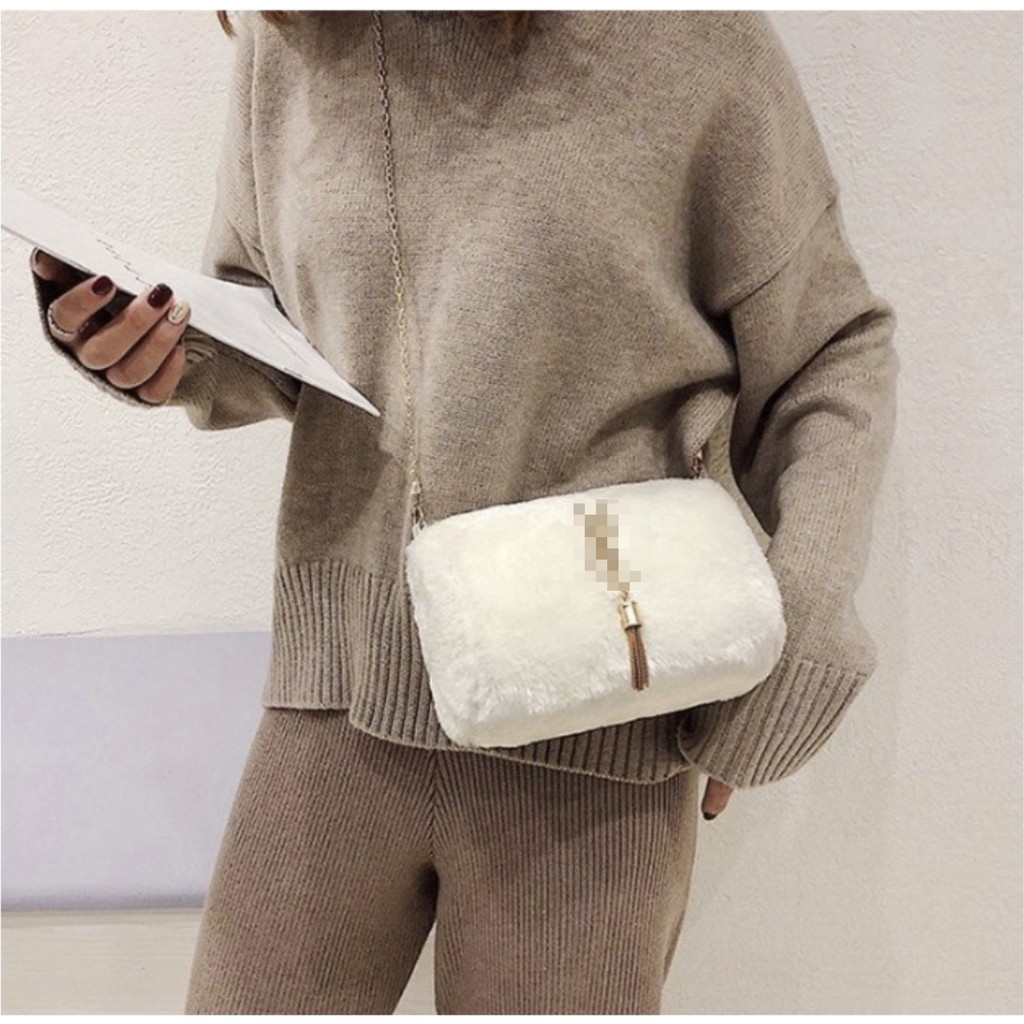 LJY42 Tas Korea Selempang Bulu Tas Fashion Tas Wanita Sling Bag Impor Brand New TKM