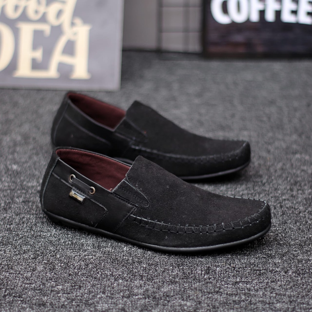 Sepatu Slip On Casual Kulit Asli Kerja Santai Hitam Pria Abraham Asta