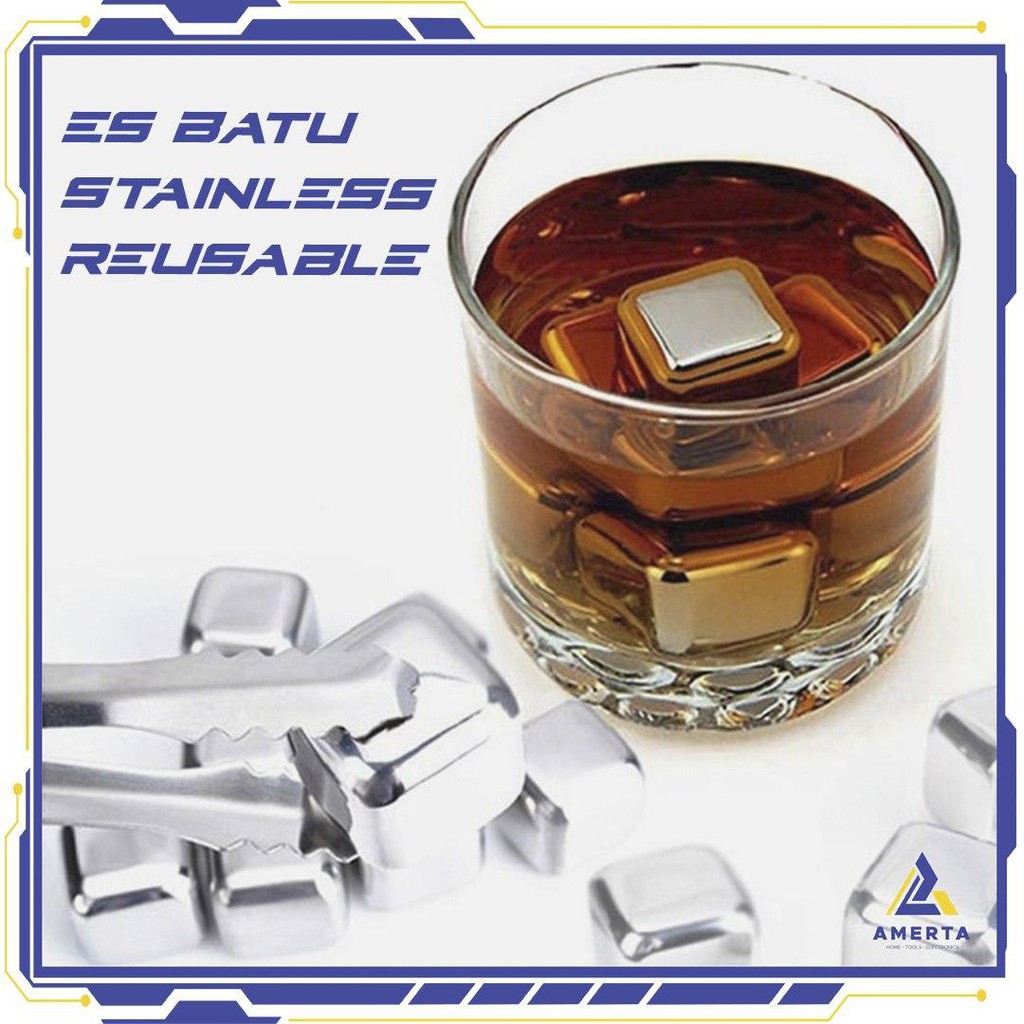 Es Batu Reusable Stainless Steel  isi 4 PCS / Es Batu Stainless pendingin minuman