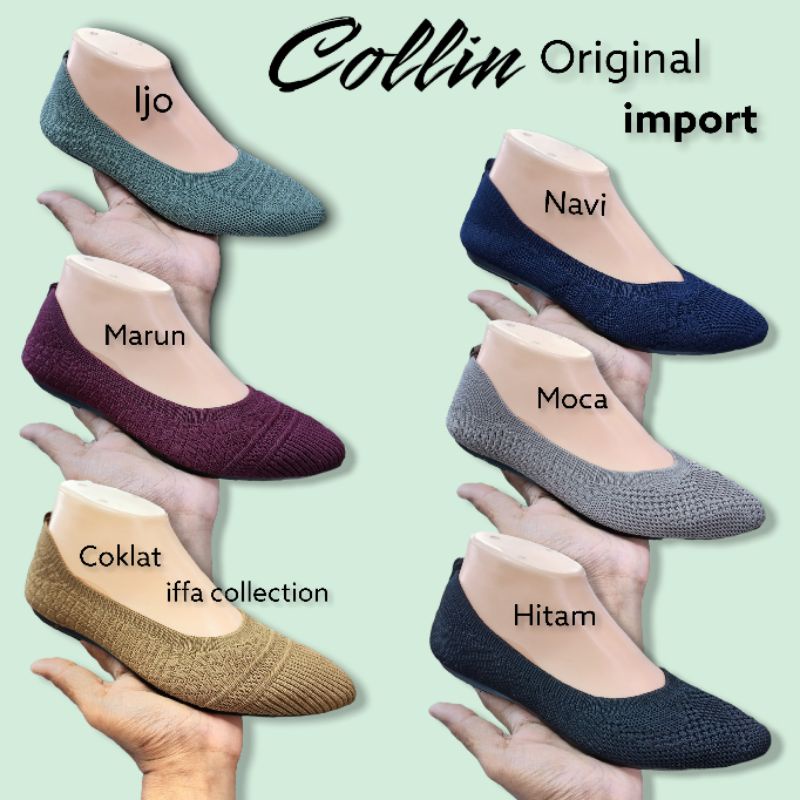 sepatu flat rajut import collin original sol lentur karet,