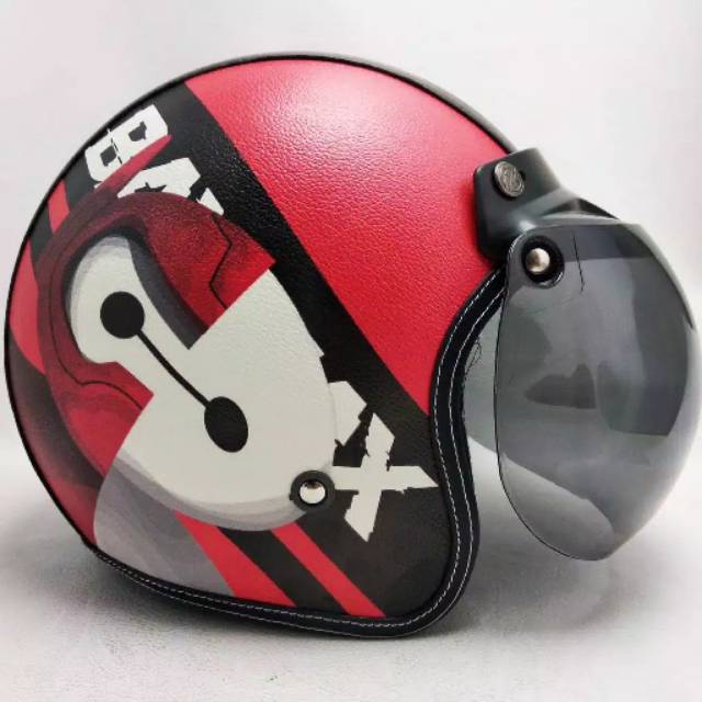 Helm bogo retro karakter kulit robot merah dan hijau