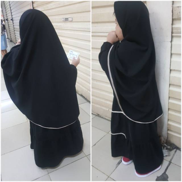 Set gamis hijab syari jetblack Latifah