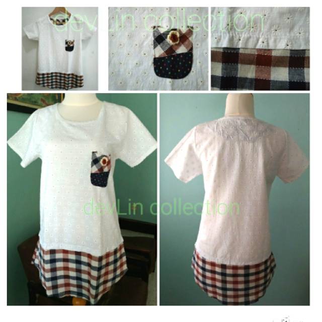 Blouse blus import Bangkok putih Thailand sablon bunga timbul baju wanita BLPT002