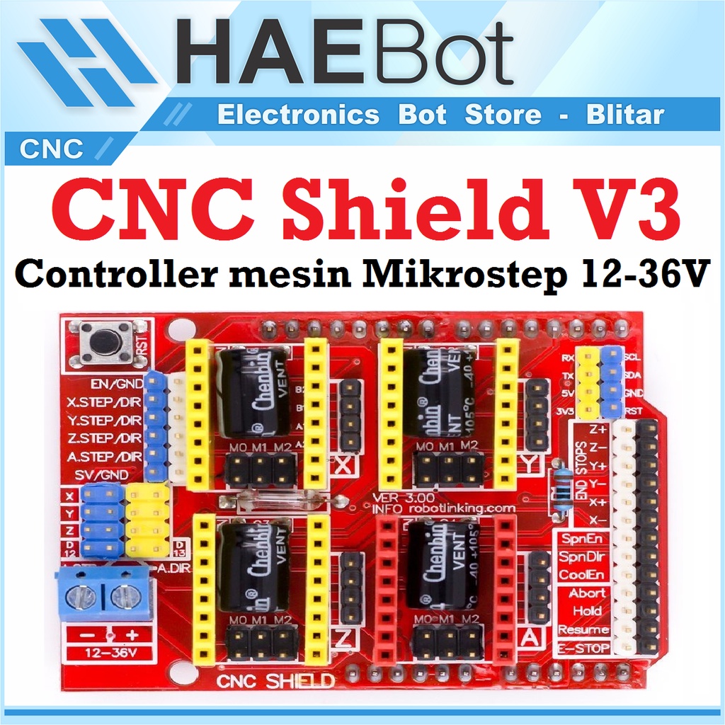 [HAEBOT] CNC Shield V3 4 Slot Motor Driver Arduinoo RepRap 3D Printer Mesin A4988 DRV8825 Controller Stepper GRBL Module 4 Axis Router Drawing