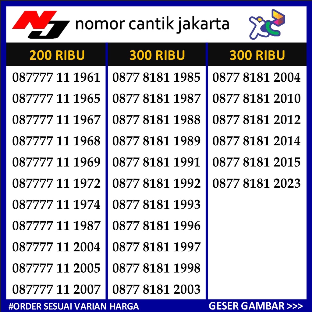 NOMOR CANTIK XL SERI TAHUN