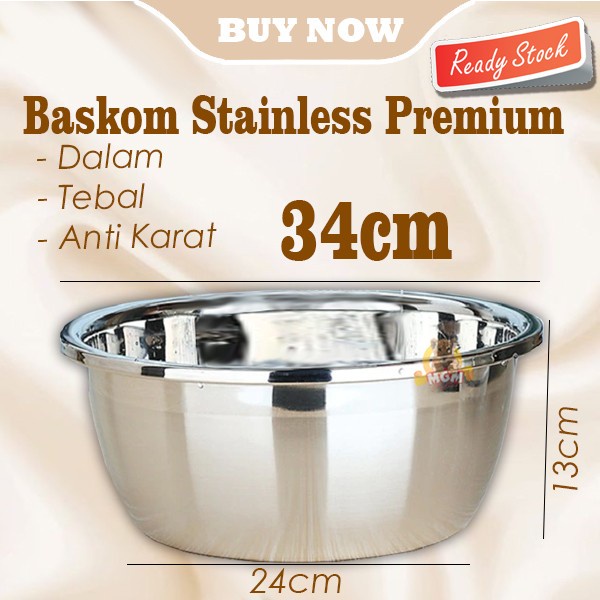 Baskom stainless PREMIUM 34cm TEBAL anti karat baskom dalam serbaguna