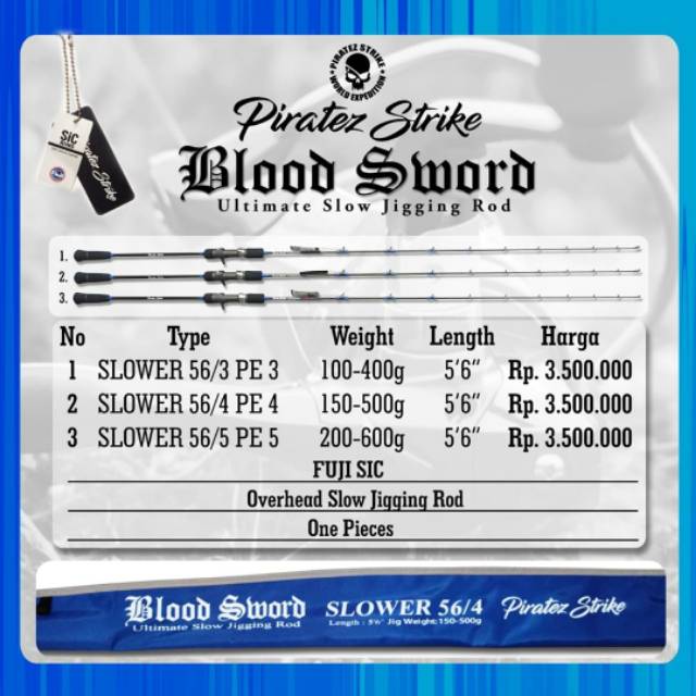 ( COD ) Rod / Joran Pirates Strike Blood Smord SLOWER/Fuji Sic/Overhead  Slow jigging Rod/One Pieces