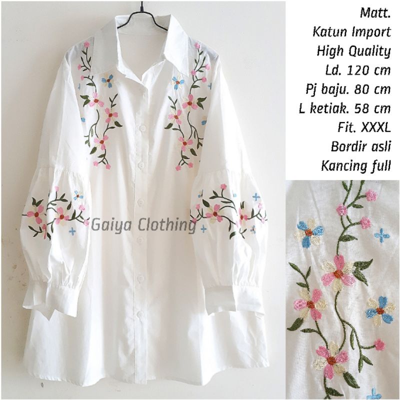 ATASAN JUMBO WANITA PUTIH BLOUSE BIGSIZE BORDIR BUNGA LD. 120 - DAFFOIL BLOUSE