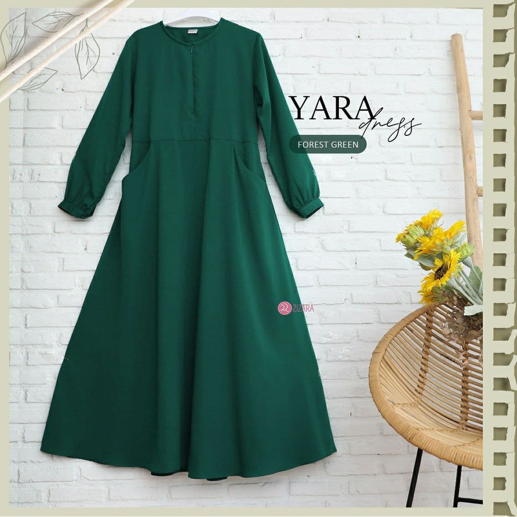 Gamis Zizara Yara dress Hijau/Gamis Hijau/Gamis polos/gamis daily