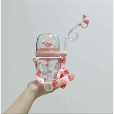 Botol Minum Anak Air Mancur Motif Lumba-Lumba Non Tali / Tali / + Penutup Sedotan Children Pot 260ml