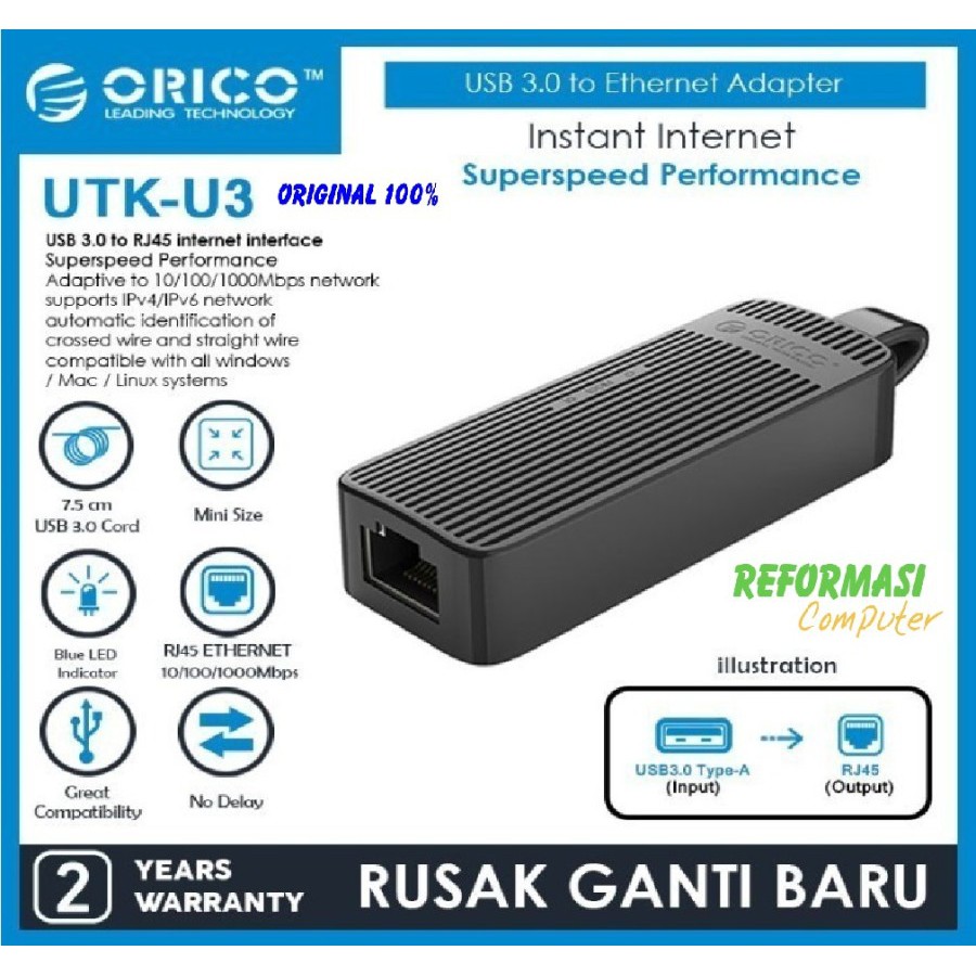 ORICO UTK-U3 USB 3.0 to Ethernet LAN Adapter 1000 Mbps