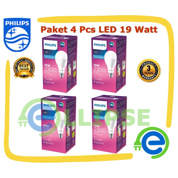 Promo Paket 4 Pcs Lampu Led Philips 19w Putih (19watt, 19 watt)