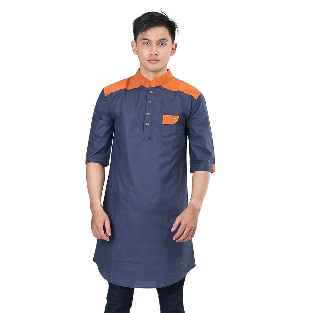 Baju Koko Kurta Pakistan Dewasa Lengan 3/4 Premium Warna Navy Katun