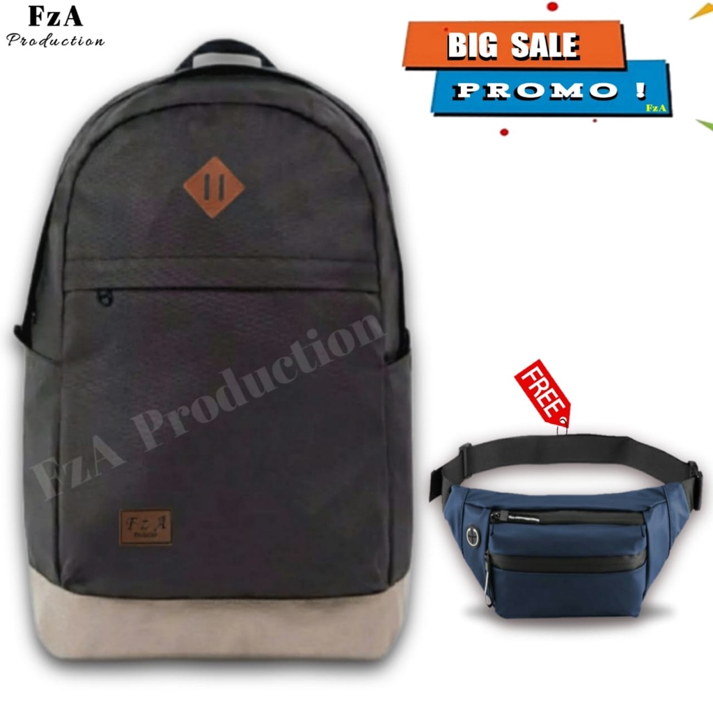 Tas Ransel Punggung Distro Casual Pria Wanita / Tas Ransel Laptop Original FzA FREE Tas Slempang Sporty