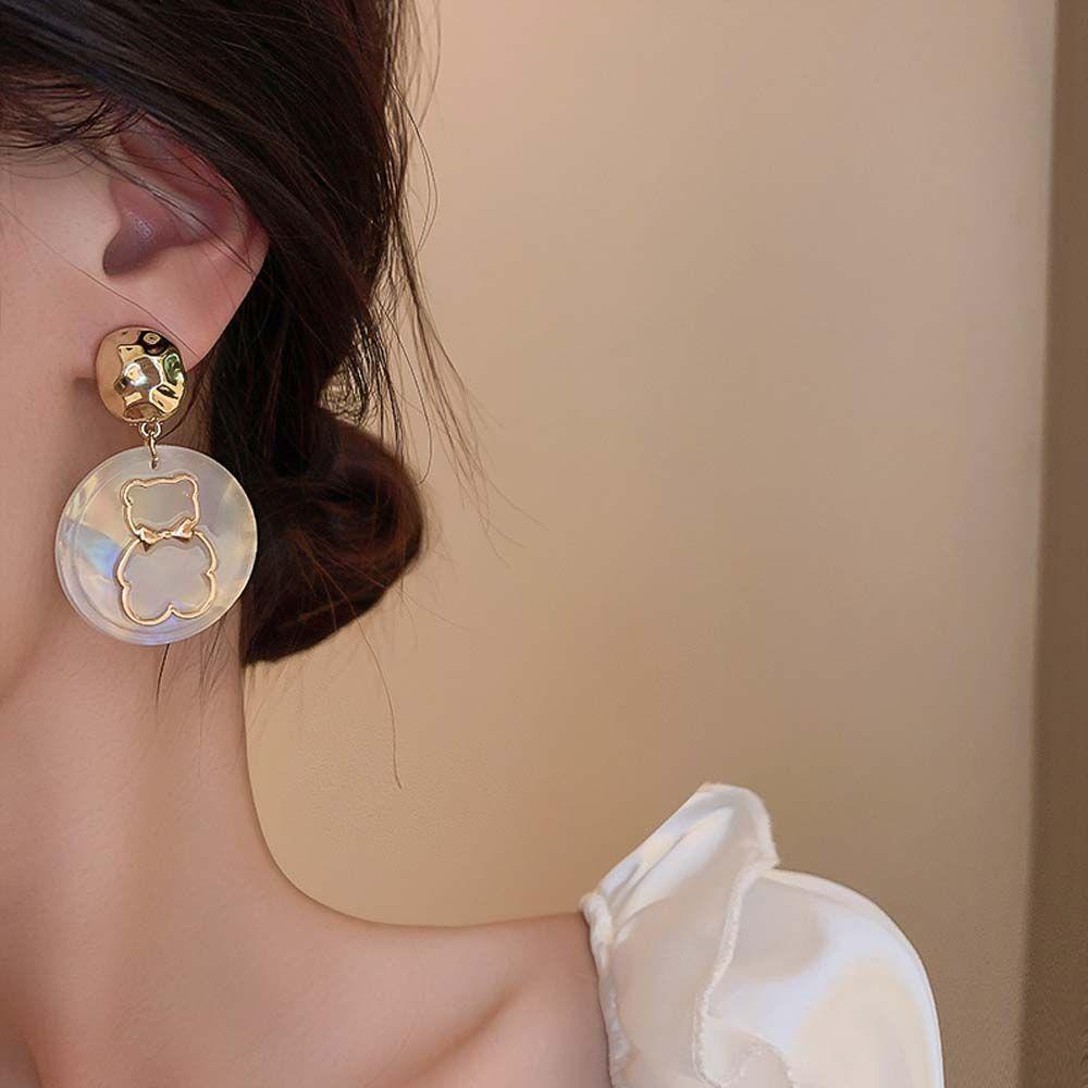 Mxbeauty Anting Juntai Elegan Geometris Trendy Manis Bulat Giwang Telinga Akrilik