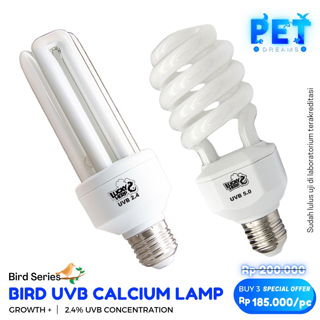 PROMO LUCKYHERP BIRD LAMP 2.4% UVB LAMPU BURUNG VITAMIN UV KALSIUM CALCIUM MACAW LOVEBIRD KENARI