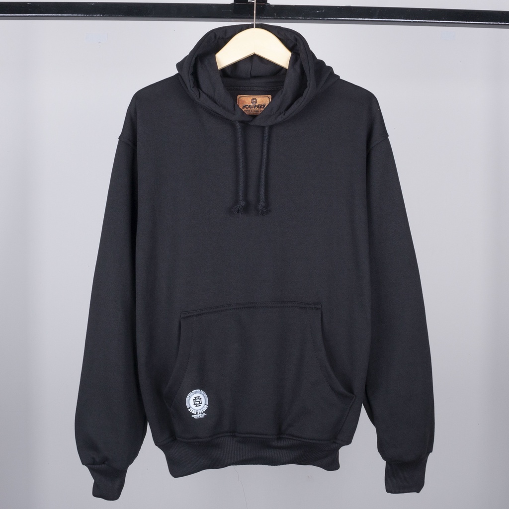 Sweater hoodie Pria Polos Hitam Original Zrero.Second Bahan Catton