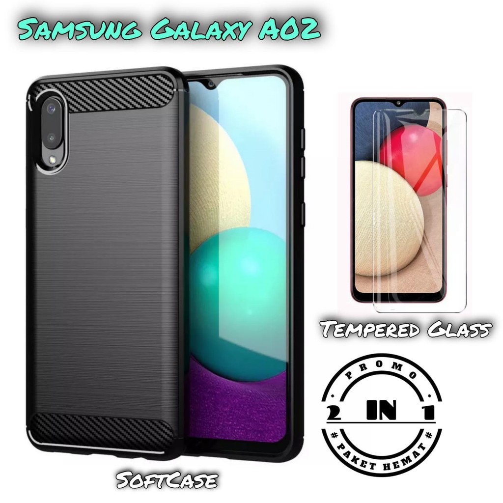 PROMO Case Samsung Galaxy A02 / Samsung Galaxy M02 Soft Casing Cover Carbon IPAKY FREE Tempered Glass Layar Clear