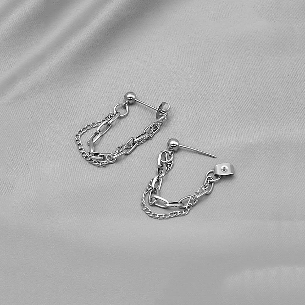 Anting Stud Rantai Panjang Bahan Logam Warna Emas Perak Untuk Wanita