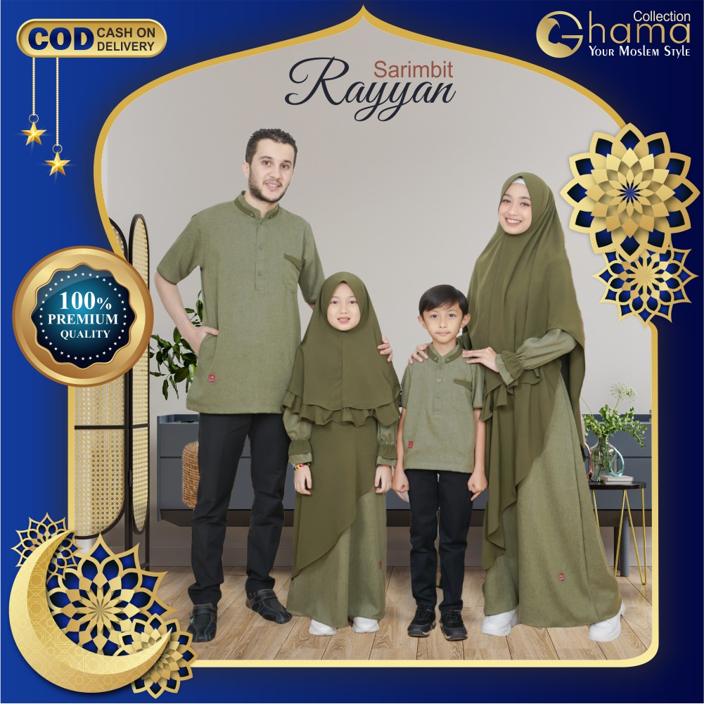 Baju Muslim Sarimbit Keluarga Gamis Koko Couple Ayah Ibu Anak Hijau Army Premium Original Rayyan
