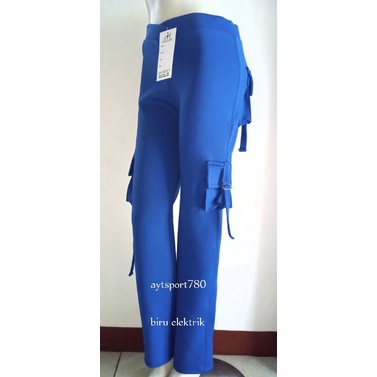 celana senam wanita jumbo/pdl/senam kargo wanita/celana panjang/celana panjang kantong/bawahan olahraga/Cod/bayar di tempat/siap dikirim/celana kantong wanita/terlaris/terpopuler-Biru elektrik