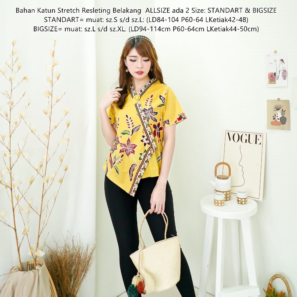 Atasan Batik Blouse Wanita Bunga Baju Batik Blus Cewek Flower Kantoran Terbaru JP020-0