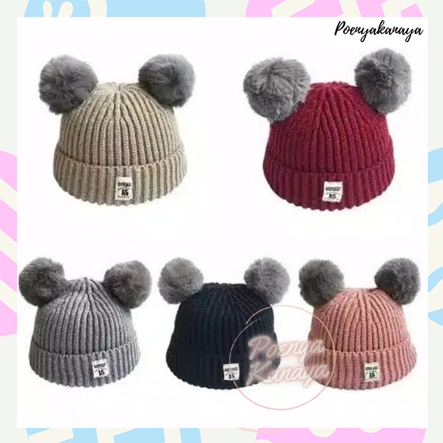 Topi Kupluk Bayi Rajut DC Kids Topi Rajut Pompom TP20