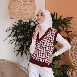 Vest Wanita Jennie knit / Houndstooth Rompi Korea Motif Premium Termurah