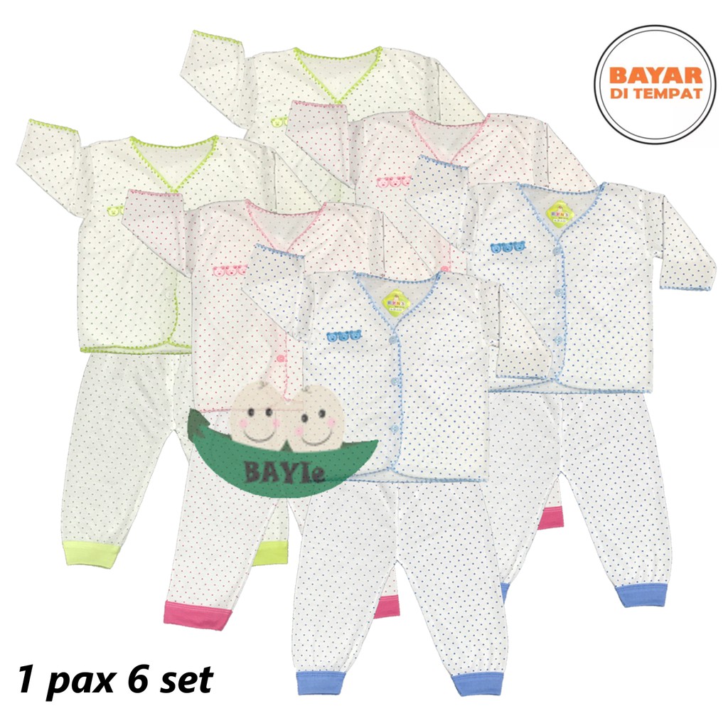 BAYIe - 6 SET Setelan Baju Bayi/Anak Panjang+Celana Panjang POLKADOT RYN 0-3 bulan Bahan Katun TC