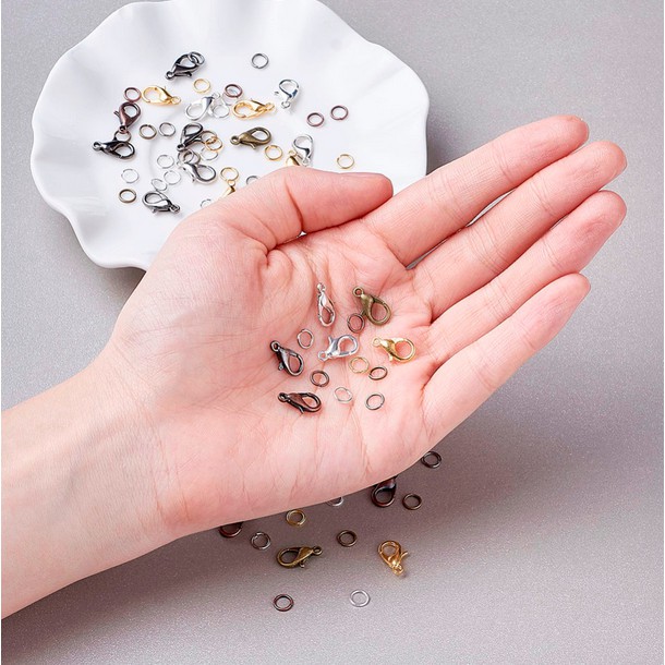 50pcs Kait Lobster 10 12 14mm Bahan Metal Dengan 100PCS Konektor Jump Ring 5MM Untuk Membuat Perhiasan