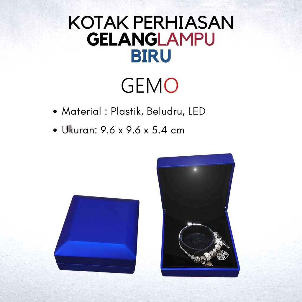 Kotak Perhiasan Berlampu Warna Biru Set / Cincin / Liontin / Gelang / Kalung Koye / Jewelry Box Tempat Perhiasan Lampu LED Murah Cocok Untuk Gift / Hadiah, Lamaran, Mahar Pernikahan, Hantaran Tunangan, Seserahan Pernikahan