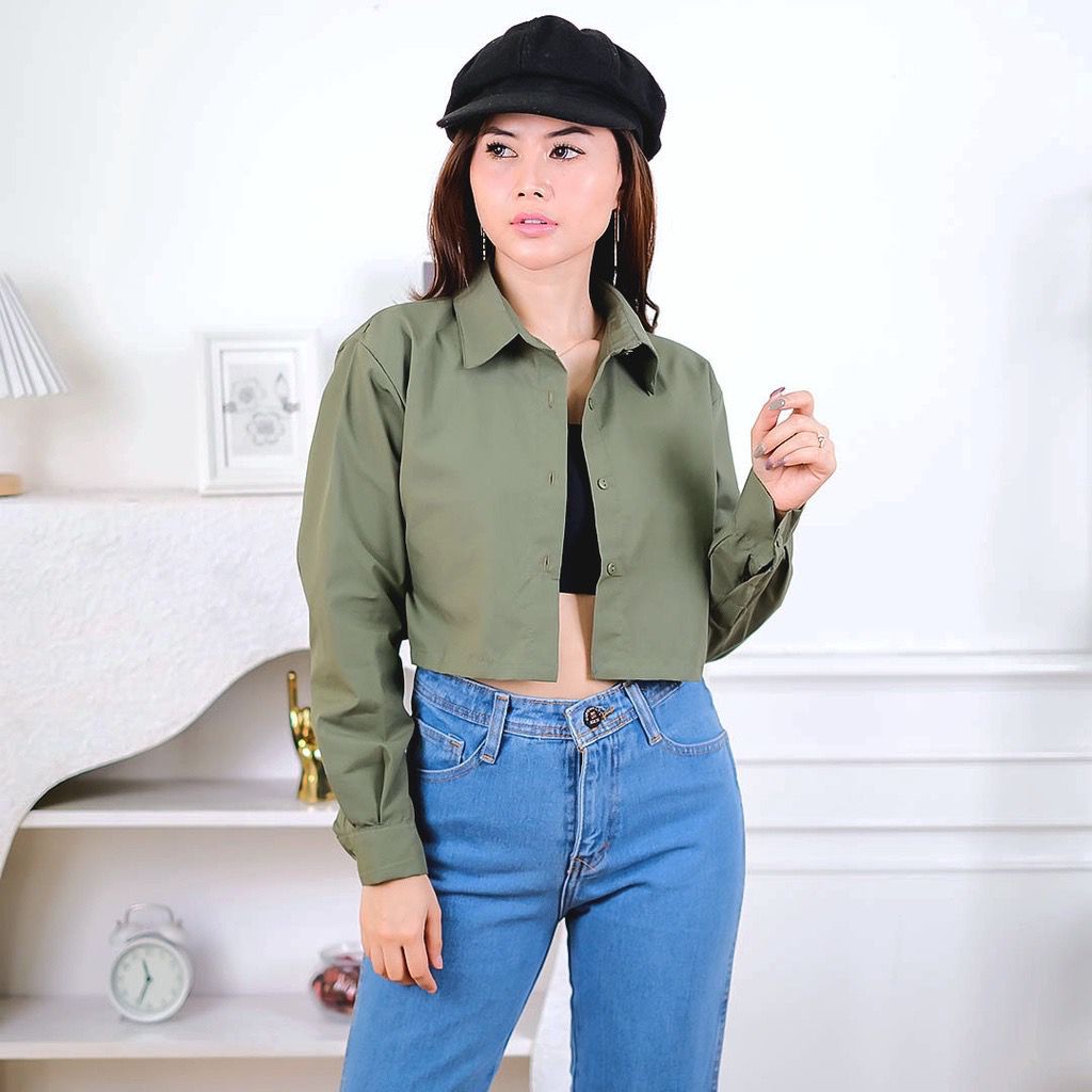 1KG MUAT 5PCS | SERYL KEMEJA CROP COTTON ATASAN WANITA HITS OOTD SELEBGRAM FASHION GROSIR WANITA