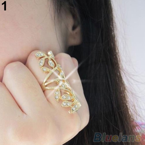 Hu Hu Hu Hu Hu Alat Bantu Pasang Kacamata♡ Cincin Knuckle Desain Daun Hollow Hias Berlian Imitasi Berkilau Untuk Wanita